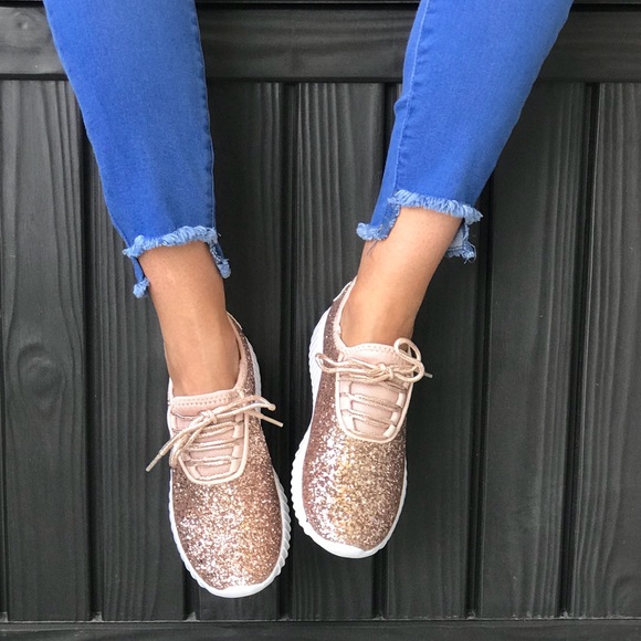 NIB Lightweight Rose Gold Glitter Sparkly Sneakers - Picture 8 of 8